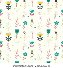 Seamless pattern with north forest flowers. Modern botanical background. Vector illustration