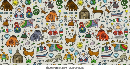 Seamless pattern with North People Lifestyle. Sketch for your design