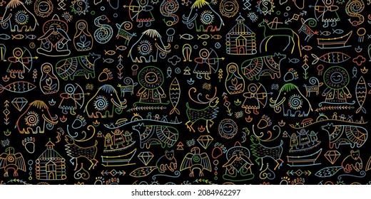 Seamless pattern with North People Lifestyle. Sketch for your design