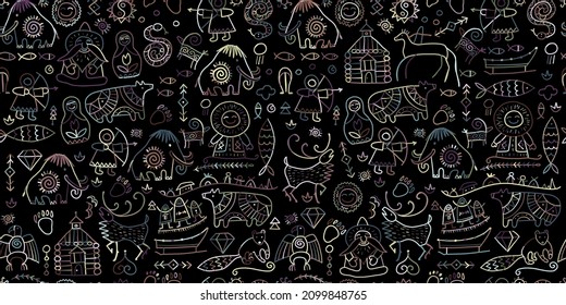 Seamless pattern with North People Lifestyle. Sketch for your design