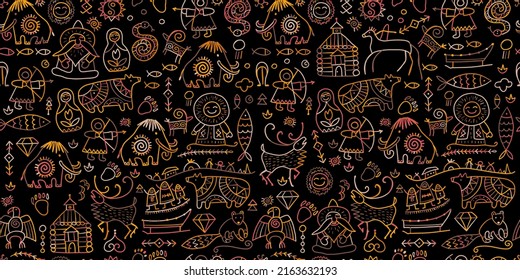 Seamless pattern with North People Lifestyle. Sketch for your design