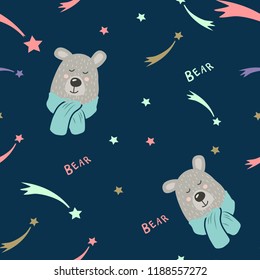 Seamless pattern of the Northern bear. Vector image for printing on fabric, dishes, banner.