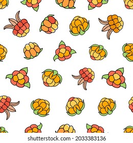 Nahtloses Muster mit einer nördlichen Waldbeere. Muster mit Wolkenbeere. Vektorbild im Stil von Doodles