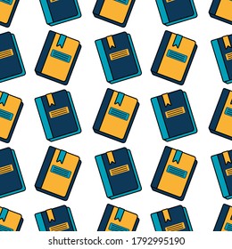 Seamless pattern with notebooks, diaries, and sketchbooks on a white background. Vector flat illustration