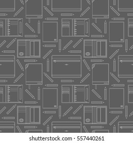 Seamless pattern with notebooks and pencils. Can be used for graphic design, textile design or web design.