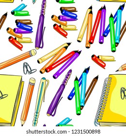 seamless pattern notepad on helix pencil pen clip  vector illustration