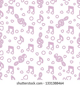 Seamless pattern with notes, hearts. Birthday, Valentine's day, Mother's Day, Father's day, wedding vector romantic background. Template for greeting card, design, fabric, print.