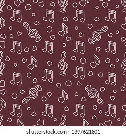 Seamless pattern with notes, hearts. Birthday, Valentine's day, Mother's Day, Father's day, wedding vector romantic background. Template for greeting card, design, fabric, print.