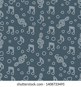 Seamless pattern with notes, hearts. Birthday, Valentine's day, Mother's Day, Father's day, wedding vector romantic background. Template for greeting card, design, fabric, print.