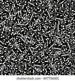 Seamless pattern with notes-vector illustration. Monochrome black-and-white musical ornament.