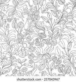 seamless pattern Nouveau. Leaves flowers. black and white drawing by hand line. abstraction