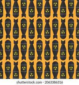 Seamless pattern nuclear weapons. Flat design vector illustration isolated on orange background.