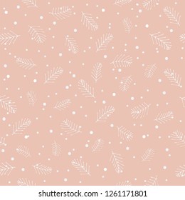 Seamless pattern in nude colors with hand drawn winter botanicals. Great for wrapping paper, invitations, greeting cards or textiles.