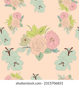 Patrón Sin Marea Con Flor Rosa Y Azul Desnudos