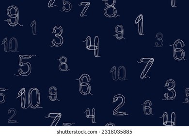 Seamless pattern of numbers.
Arabic numerals icons on dark blue background. Wallpaper design, modern style, fabric, textile, packaging.