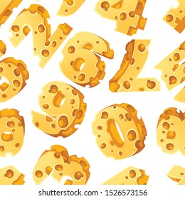 Seamless pattern of numbers cheese style cartoon food design flat vector illustration isolated on white background
