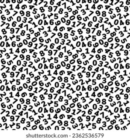 Seamless pattern of numbers in flat style for kids education. Collection of black vector numbers on white background