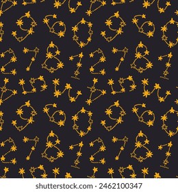 Seamless pattern with numbers in the form of constellations on a dark blue background