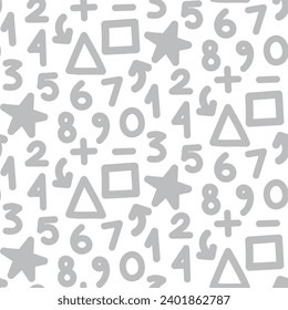 Seamless pattern with numbers and geometric shapes