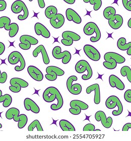Seamless pattern with numbers in graffiti doodle style in vector. Element for decoration postcards poster print background backdrop wrapping wallpaper banner