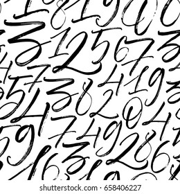 Seamless pattern with numbers. Hand drawn numbers elements. Ink illustration. Hand drawn ornament for wrapping paper.