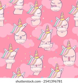 Seamless pattern numbers like unicorns on pink background. Cute Unicorn numbers illustration for birthday party. Calligraphy, lettering, typography for your Education cards, greeting cards or game