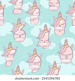 Seamless pattern numbers like unicorns on blue background. Cute Unicorn numbers illustration for birthday party. Calligraphy, lettering, typography for your Education cards, greeting cards or game