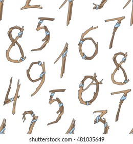 Seamless pattern of numbers made of twigs.