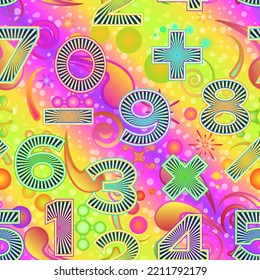 Seamless Pattern, Numbers on the Abstract Tile Background. Vector