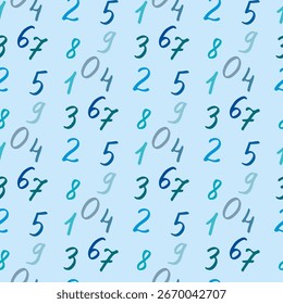 Seamless pattern with numbers on blue background. Vector image.