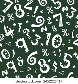 Seamless pattern of numbers on a dark background for fabric printing, paper, design, template, abstraction