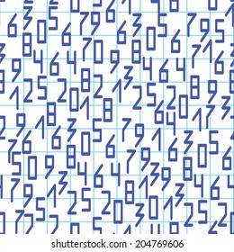 Seamless Pattern with Numbers on Notebook Page. Vector Background for School. 