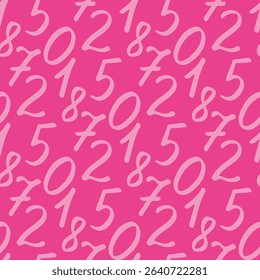 Seamless pattern with numbers on pink background. Vector image.