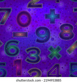 Seamless Pattern, Numbers on the Tile Background of the Night Starry Sky. Vector