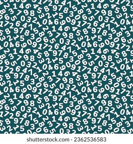 Seamless pattern of numbers and signs in flat style for kids education. Collection of white vector numbers on dark background