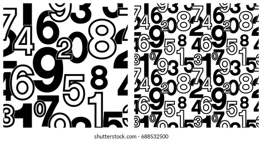 Seamless pattern of numbers. Single pattern is shown in the left. The example of assembly seamless is shown in the right.  