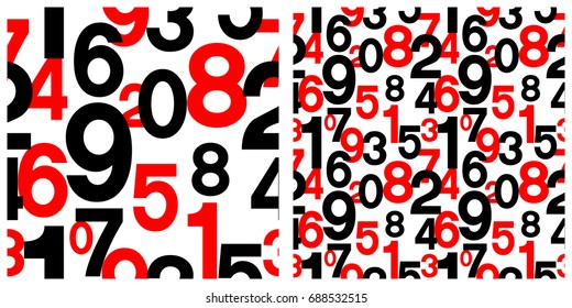 Seamless pattern of numbers. Single pattern is shown in the left. The example of assembly seamless is shown in the right.  