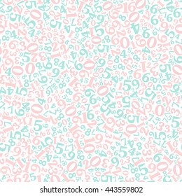 Seamless pattern with numbers - vector illustration. Pastel tones retro style delicate calm color. On white isolated background.