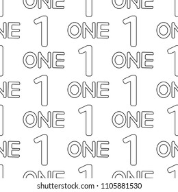 Seamless pattern with numeral and word One. Coloring page. Vector illustration