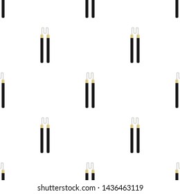 Seamless pattern with nunchaku weapon. Ninja weapon. Samurai equipment. Cartoon style. Vector illustration for design, web, wrapping paper, fabric, wallpaper.