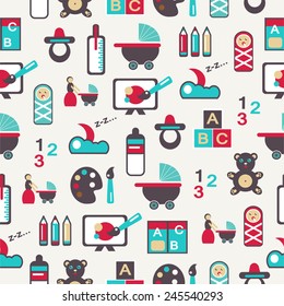 Seamless pattern with nursery equipment.