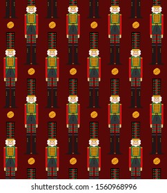 Seamless pattern with nutcracker and gifts