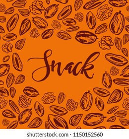 Seamless pattern with nuts and dried fruits. Vector illustration.