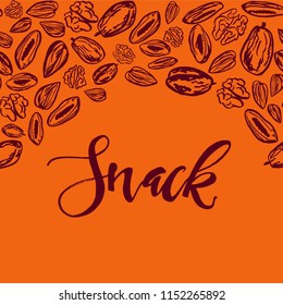 Seamless pattern with nuts and dried fruits. Vector illustration.