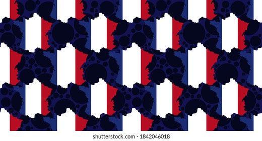 Patrón inmaculado del mapa de Francia aislado en un fondo azul oscuro. Suits para papel decorativo, embalajes, cubiertas, envolvimiento de regalo y diseño interior de la casa. Ilustración del vector EPS10.
