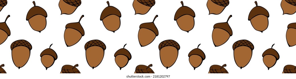 Seamless pattern with oak acorns. Vector color texture in doodle flat style. Concept of forest, nature, thanksgiving