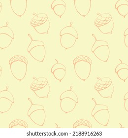 Seamless pattern with oak acorns. Vector autumn texture in doodle style. Concept of forest, nature, thanksgiving