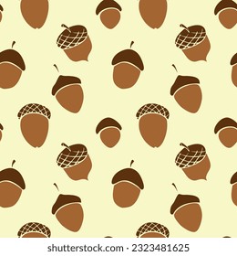 Seamless pattern with oak acorns. Vector color texture in flat style. Concept of forest, nature, thanksgiving.