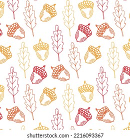 Seamless pattern with oak autumn leaves and acorns. Perfect for wallpapers, wrapping papers, pattern fills, textile, autumn greeting cards, Thanksgiving Day cards