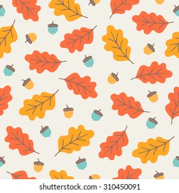 Seamless pattern with oak autumn leaves and acorns. Perfect for wallpapers, wrapping papers, pattern fills, textile, autumn greeting cards, Thanksgiving Day cards